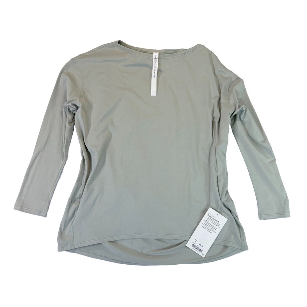 NWT Lululemon Back In Action Long Sleeve Size 8 Jade Grey Pima Cotton NEW Sage
